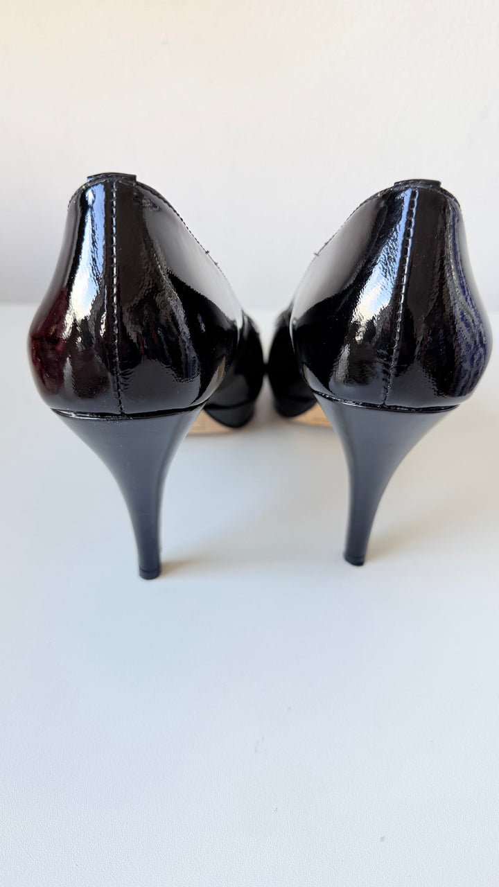 Enzo Angiolini Black Patent Peep Toe Pumps Size 8M Women’s