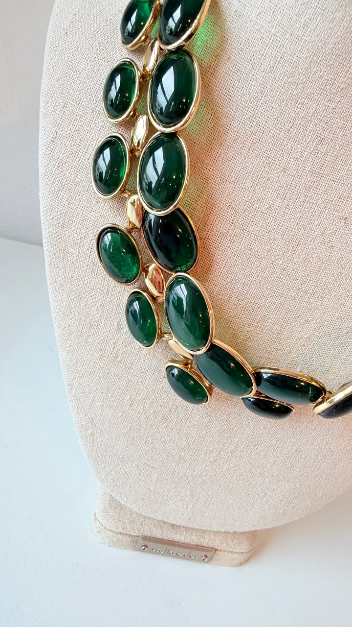 Banana Republic Vintage Double Strand Collar Oval Cobachon Green Statement Necklace