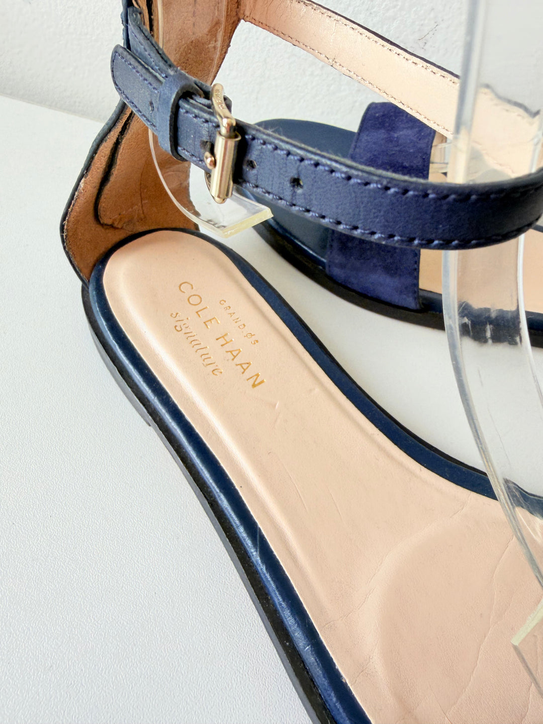 Cole Haan Adderly Blue Indigo Suede and Navy Blue Leather Zip Strap Size 7