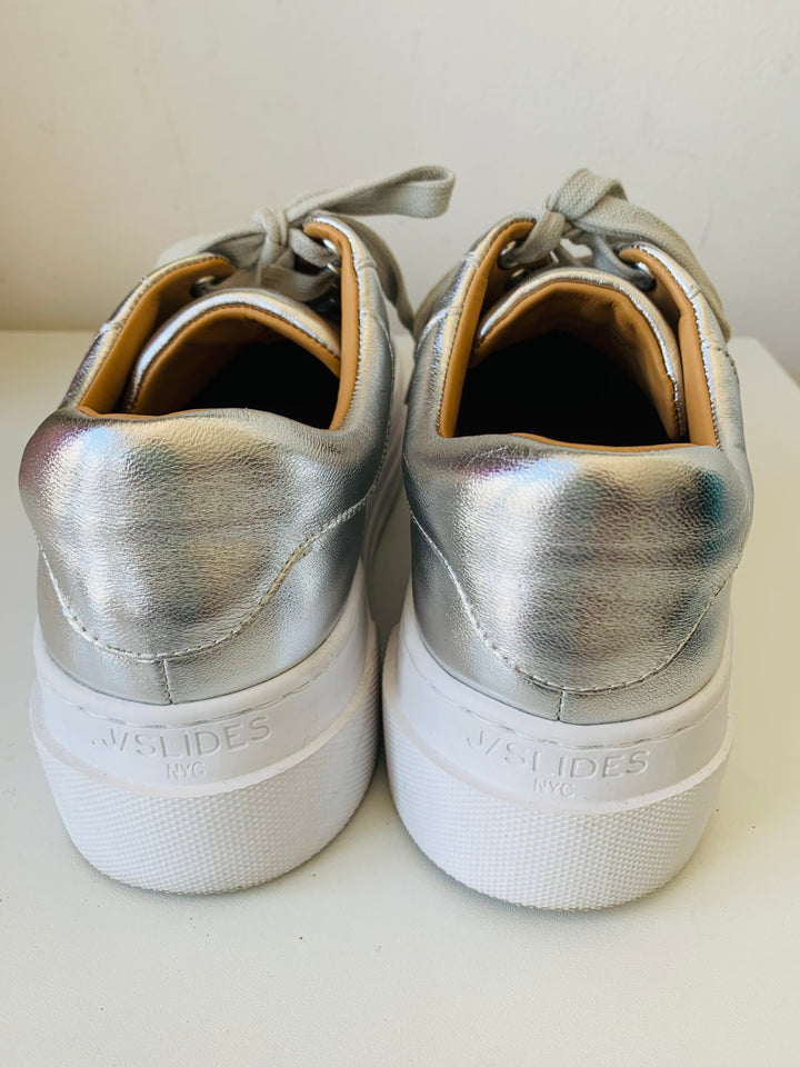 J/Slides Amanda silver Leather Sneakers Size 8.5
