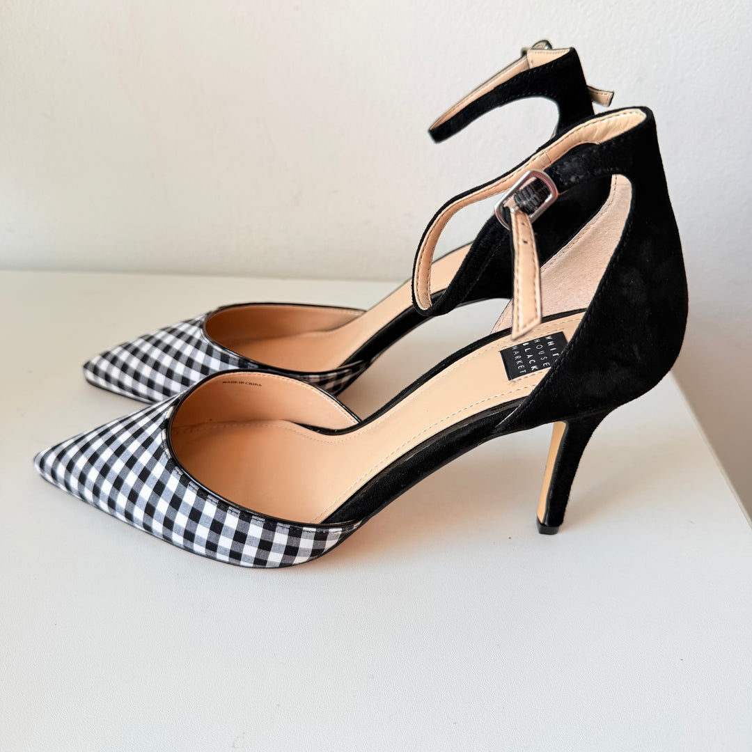 White House Black Market Gianna Black And White Gingham Pumps Size 8.5 New in Box
