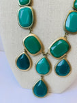 Teal and Dark Green Bubble Bib Beaded Chandelier Statement Necklace