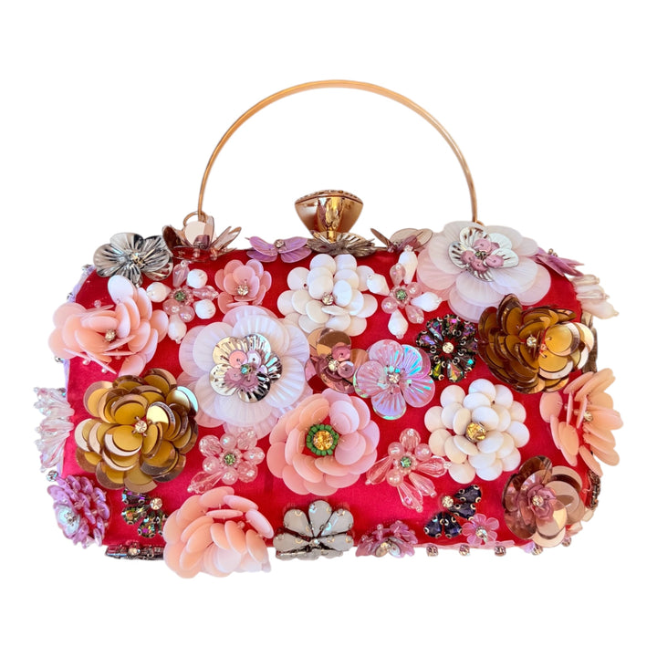 Floral Vibrant Red 3D Evening Bag/Clutch/Crossbody
