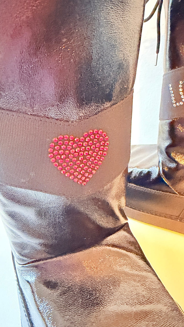 Love Moschino Crystal Logo Heart Embellished Snow Boots Size 42
