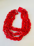 Red Wood Chunky Chain Triple Strand Necklace