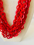 Red Wood Chunky Chain Triple Strand Necklace