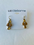 Liz Claiborne Drop Pierced Earrings in Tan Rhinestone/Stone