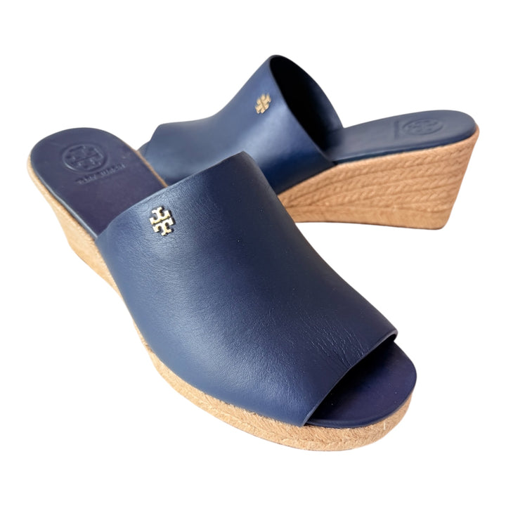 Tory Burch Bima Espadrille Wedge Sandals In Navy Blue Size 8 New