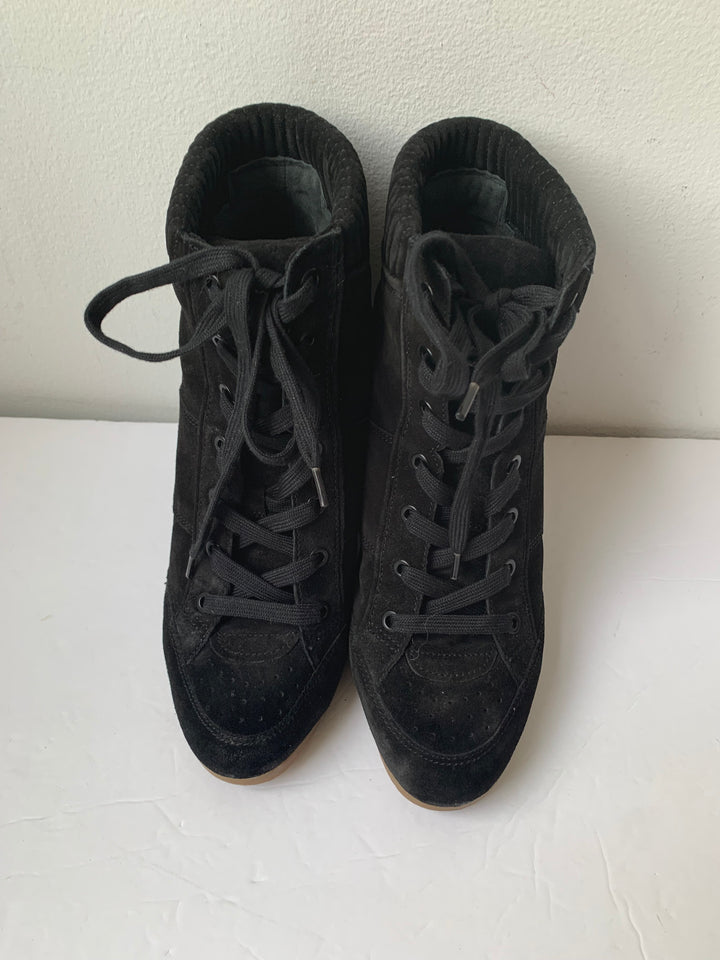 Veronica Beard Black Elissa Suede Wedge Sneaker Bootie Size 10