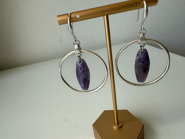 Silver and Amethyst Pierced Earrings