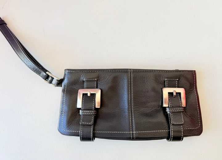 Kenneth Cole Vintage Black Leather Wristlet With Silver buckle Detail