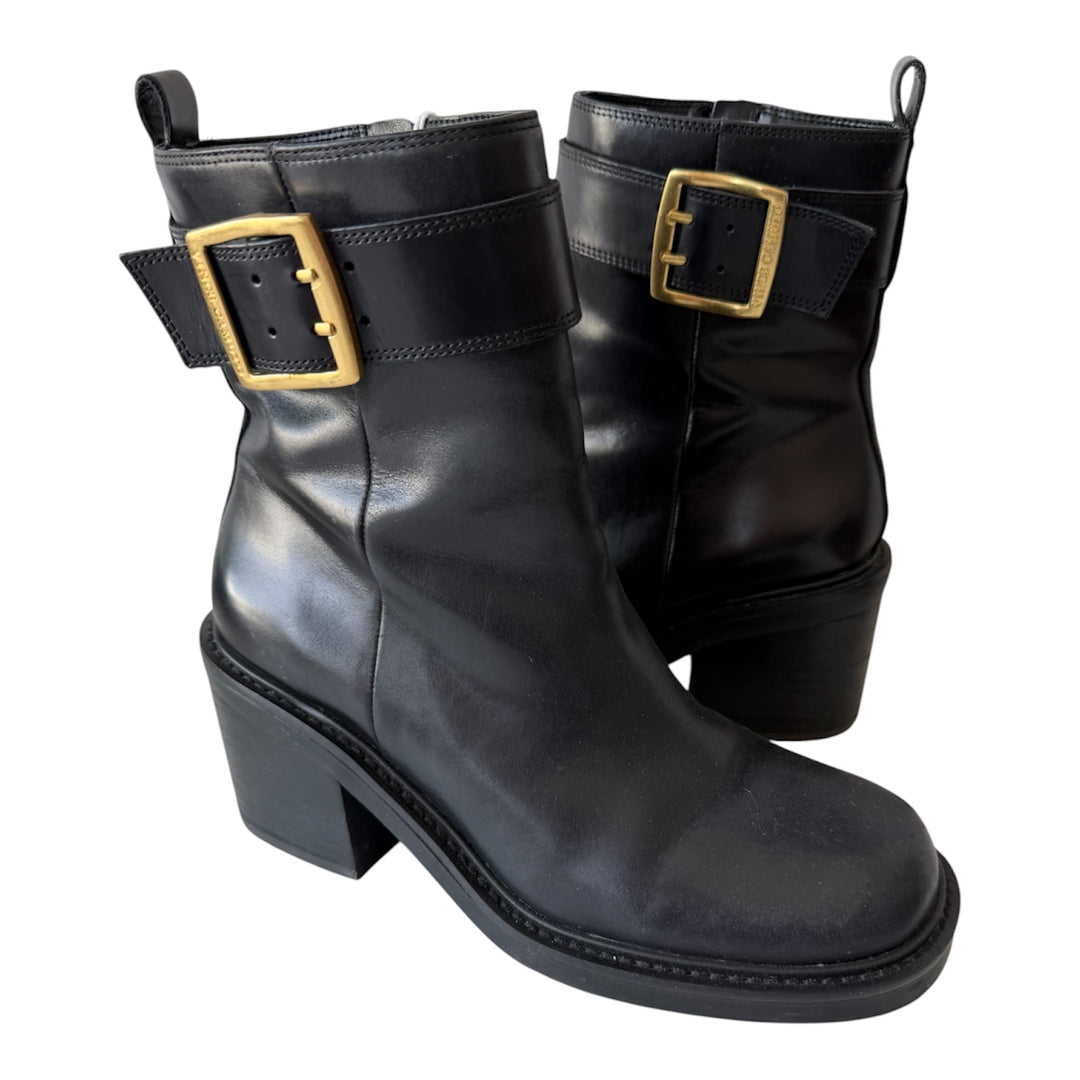 Vince Camuto Bembonie Stacked Leather Heel Bootie In Black Size 8.5 Women’s
