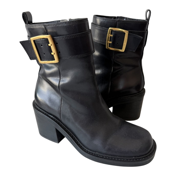 Vince Camuto Bembonie Stacked Leather Heel Bootie In Black Size 8.5 Women’s