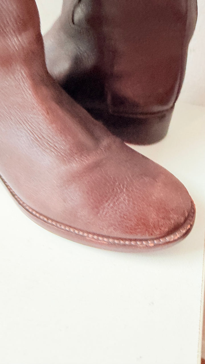 Tory Burch Joanna Pebbled Brown Leather Riding Boots Size 8.5