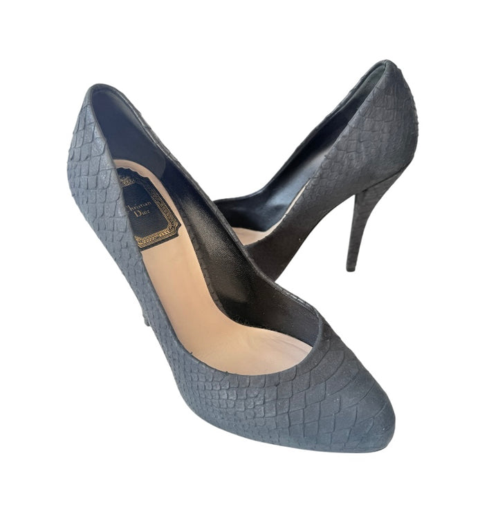Christian Dior Black Vintage Snakeskin Pumps Size 36