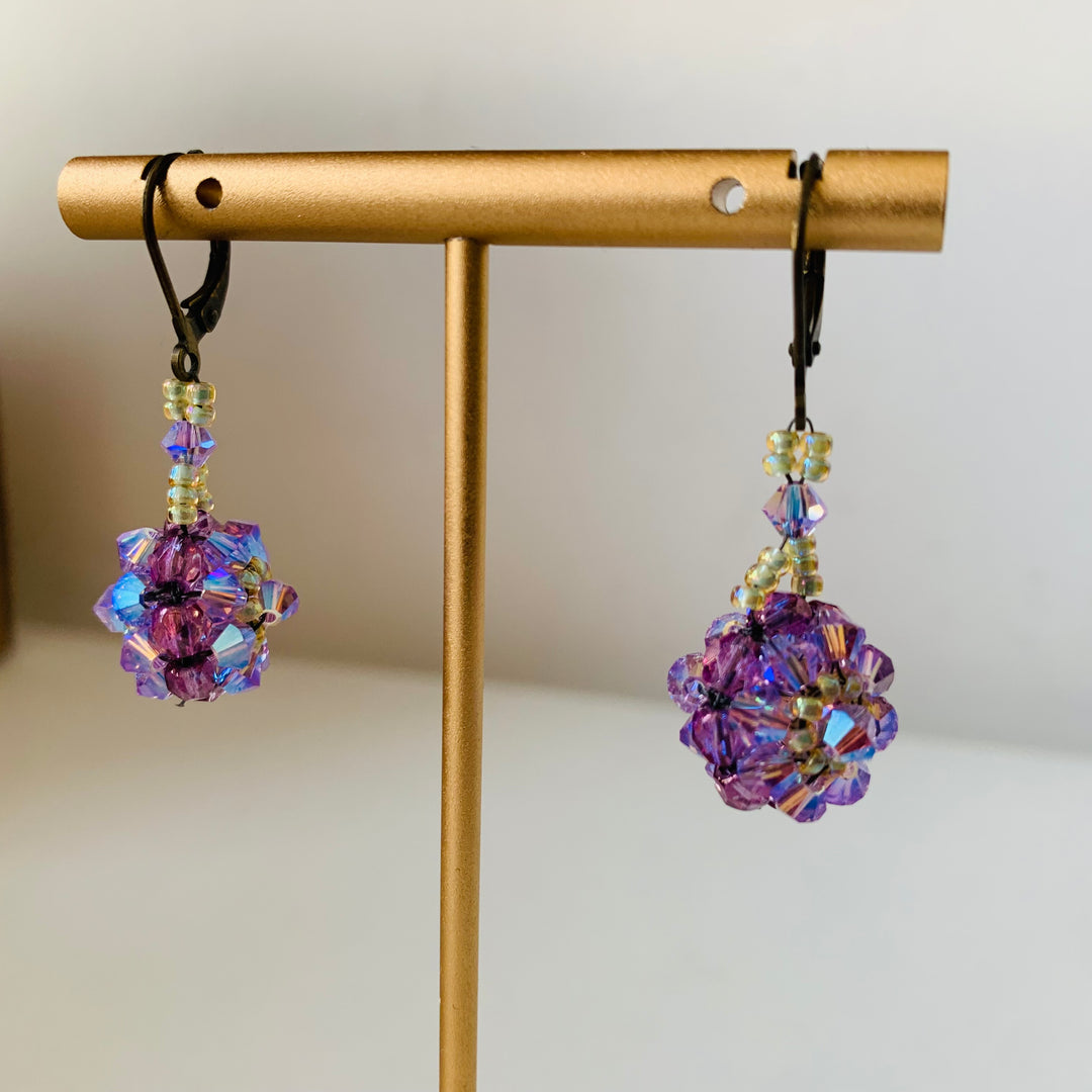 Purple Rhinestone Vintage Inspired Pierced Earrings