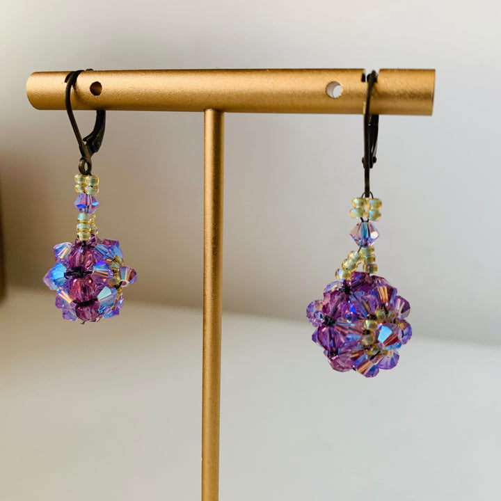 Purple Rhinestone Vintage Inspired Pierced Earrings