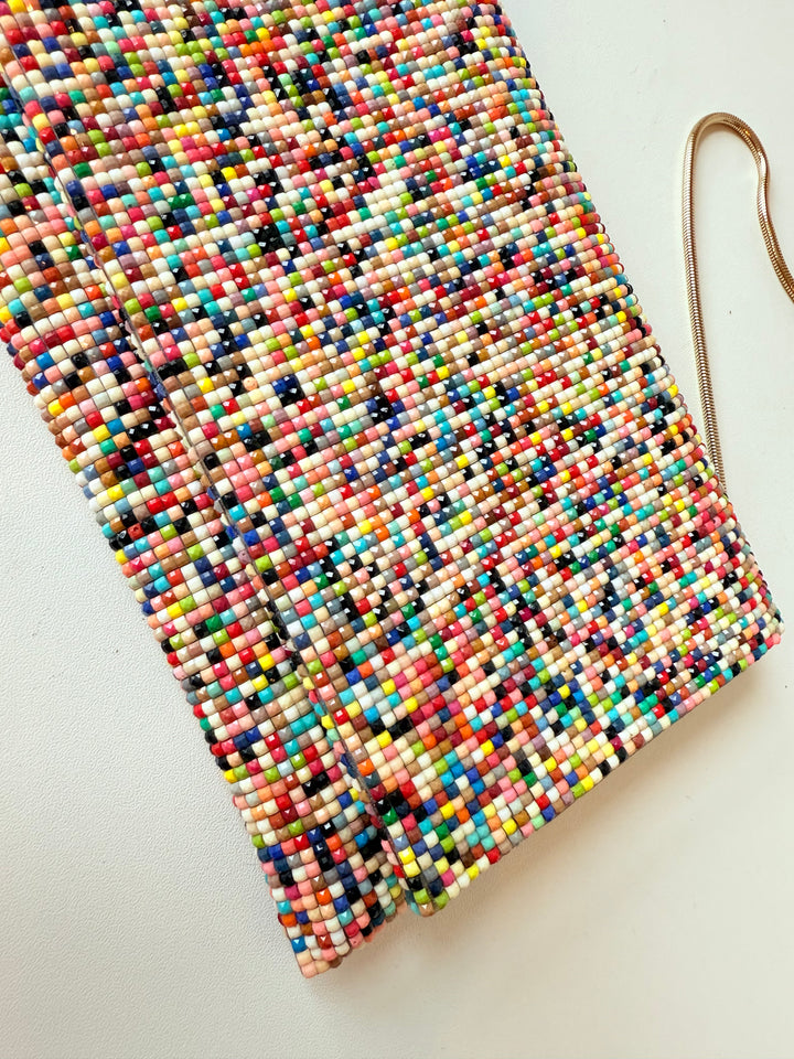 Sondra Roberts Rainbow Beaded Folded Clutch Handbag