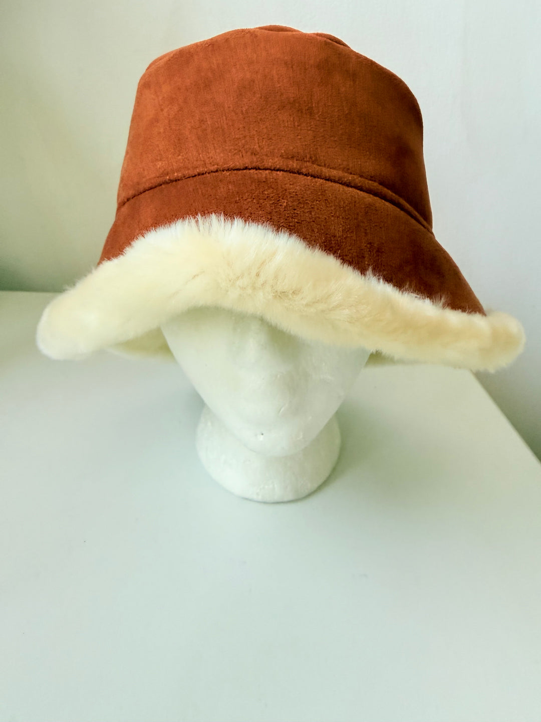 Surell Chestnut Suede Shearling Cloche Bucket Hat