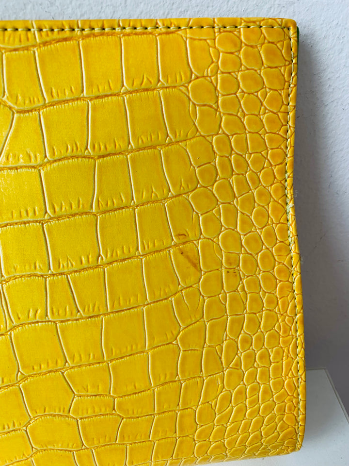 Vintage Yellow Croc Embossed Clutch Handbag