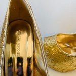 Audrey Brooke Gold Glitter Platform Peep Toe Pump Size 8