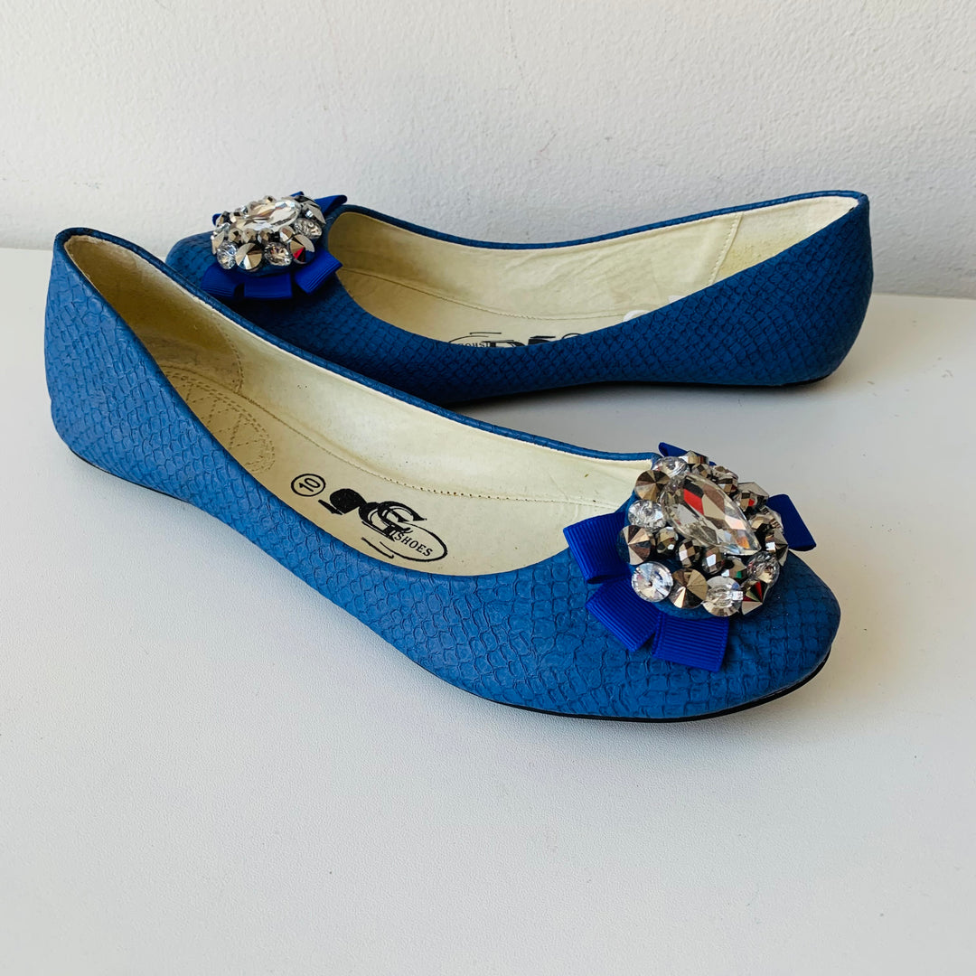 GC Shoes Royal Blue Rhinestone Ballet Flats Size 10