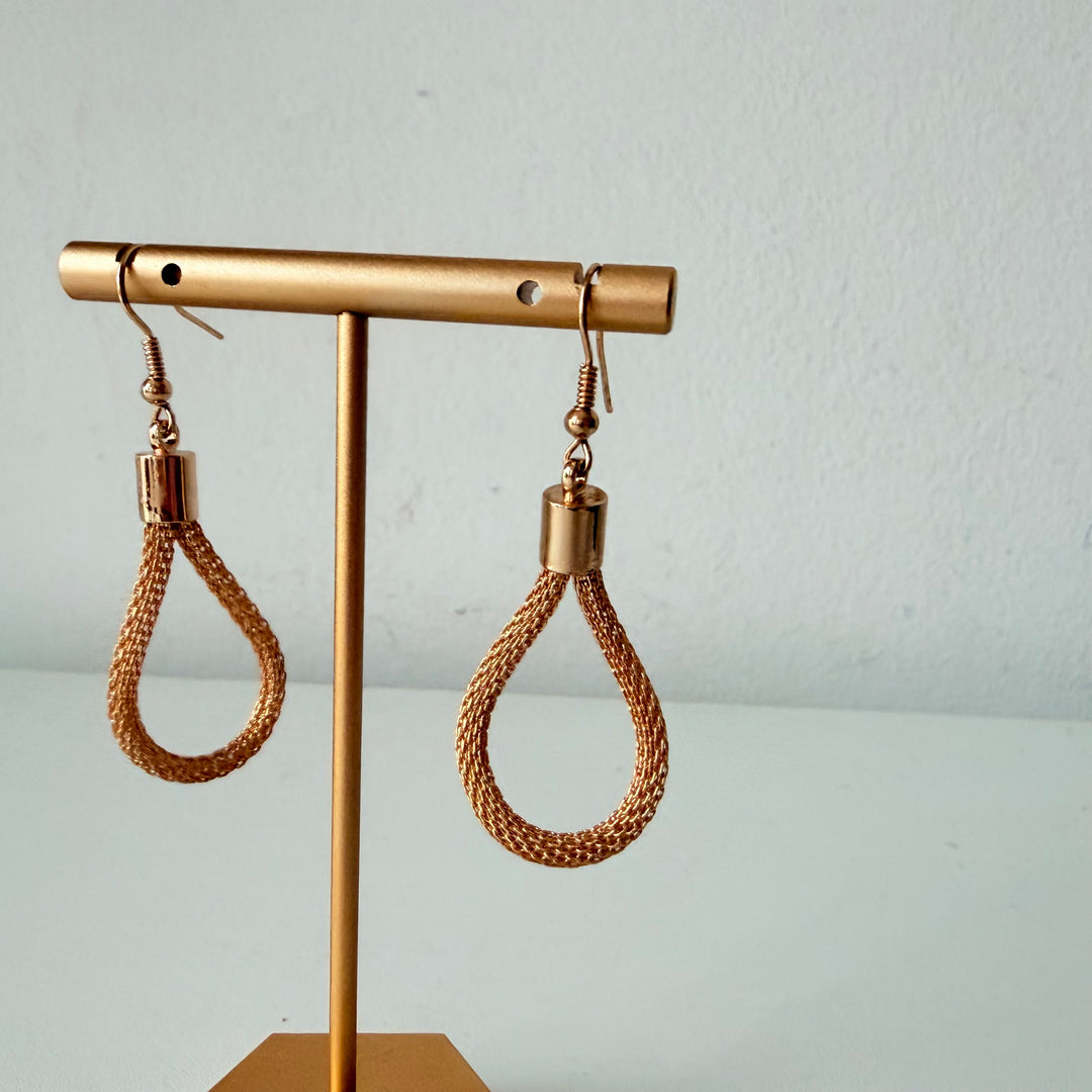 Gold Mesh Drop Pierced Earrings