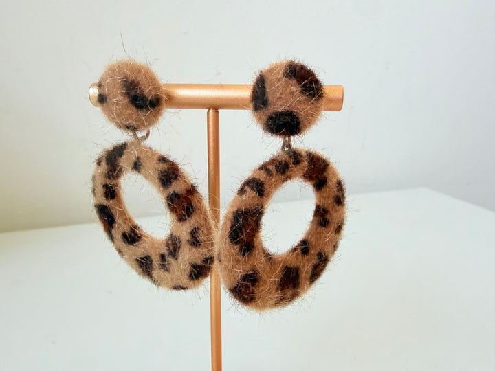Vintage Animal Print Faux Fur Pierced Earrings