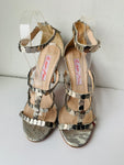 Kendall Miles Strappy Silver Sequin Leather Snakeskin Embossed Stiletto Heeled Sandal Size 37