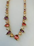 Givenchy Purple/Pink Multicolored Crystal Statement Necklace In Gold Tone