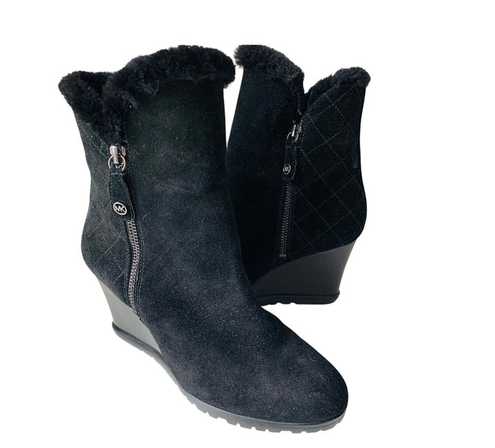 Michael Kors Black Suede Wedge Boots Size 7