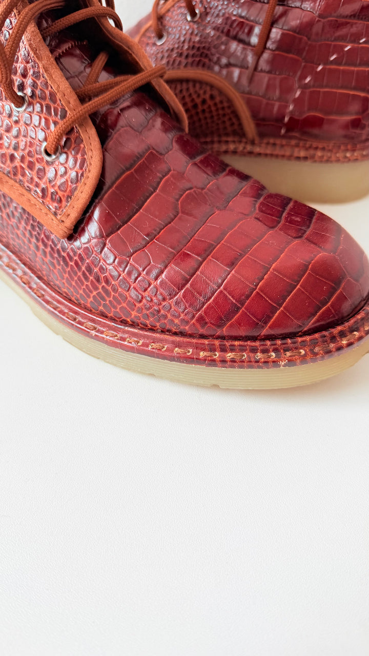 Max Mara Crocodile Print Leather Combat Boots Size 38