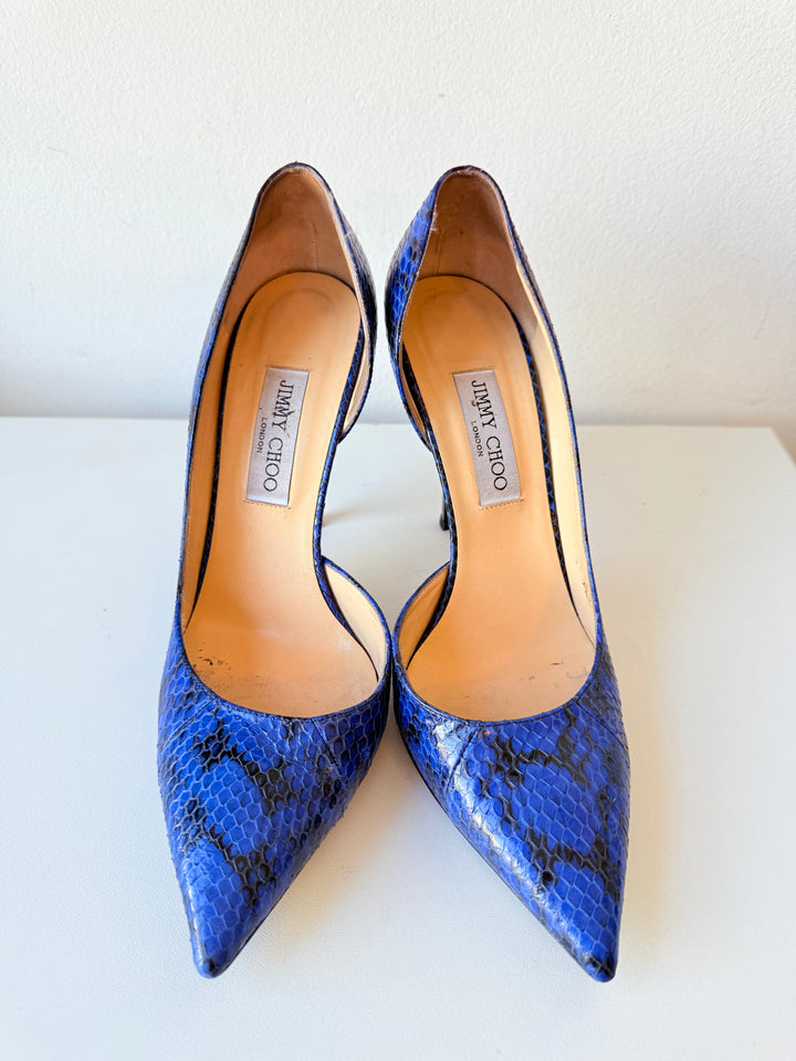 Jimmy Choo Anouk Blue Snakeskin d’Orsay Pumps Size 41 Authentic