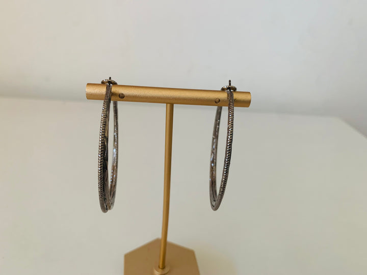 Platinum Tone Three Strand Pierced Hoop Earrings