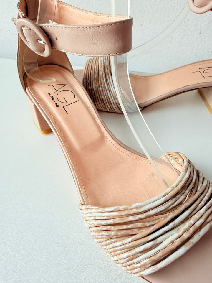 AGL Attiloto Giusti Leombruni Leather Ankle Strap Block Heel Sandals Size 40.5