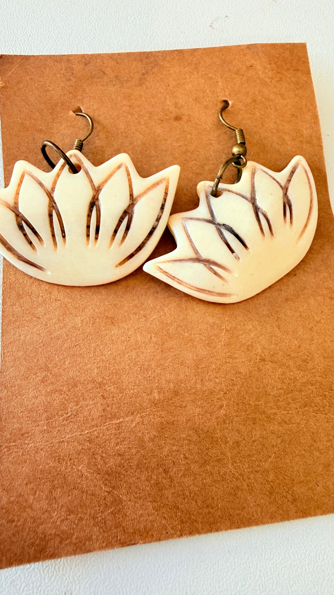 Handcrafted Bone Lotus Pierced Earrings New