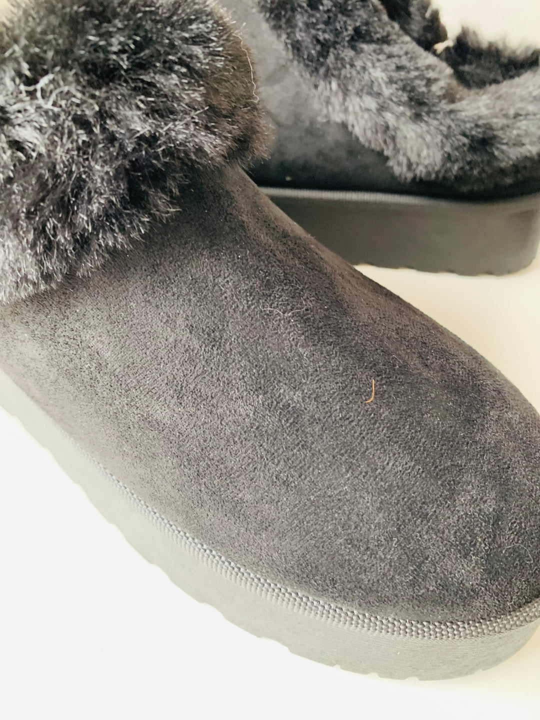Black Suede and Faux Fur Platform Mules Size 10