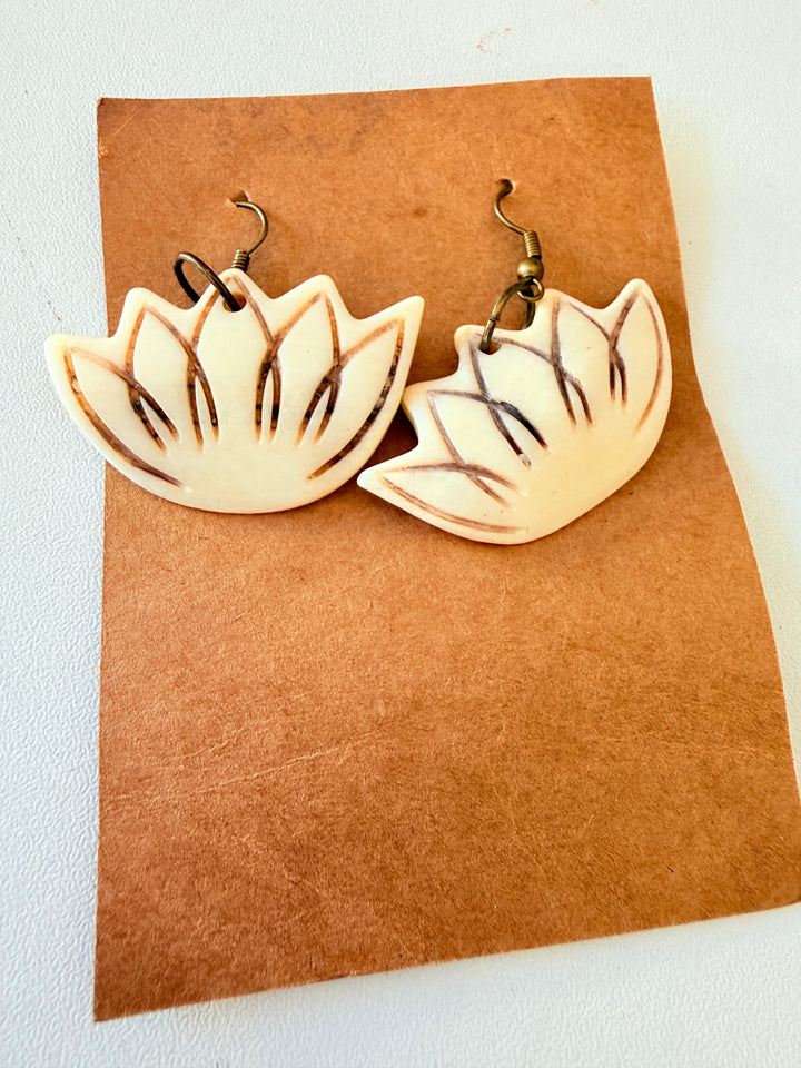 Handcrafted Bone Lotus Pierced Earrings New