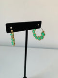 Green Stone Hoop Pierced Earrings