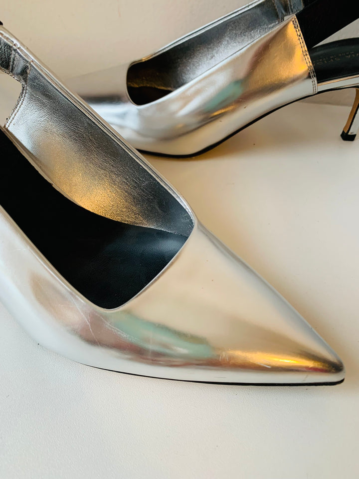 Via Spiga Silver Metallic Slingback Heels Size 8