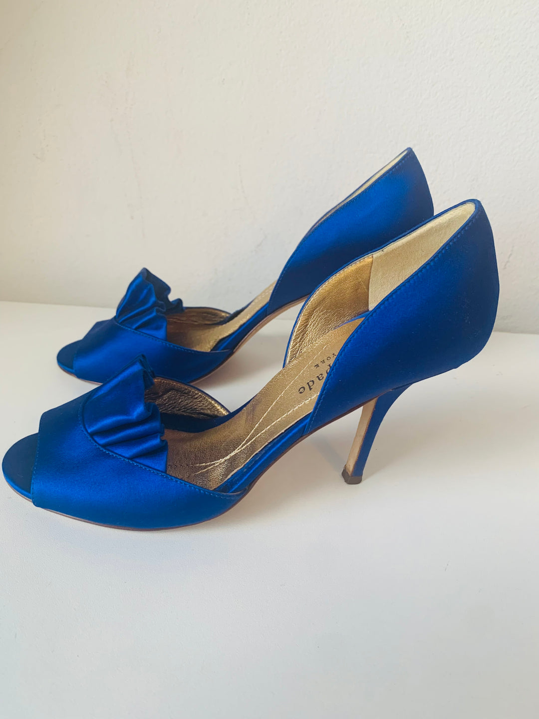 Kate Spade Blue Satin Ruffled Peep Toe Dress Pumps Size 6