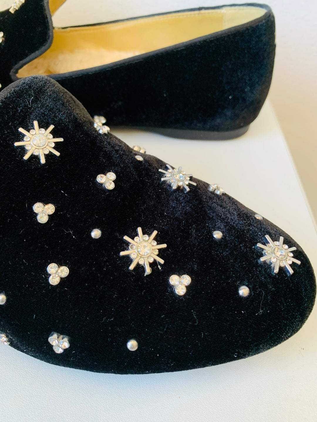 Birdies Black Starling Rhinestone Velvet Slip On Flats Size 10