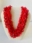 Red Wood Chunky Chain Triple Strand Necklace