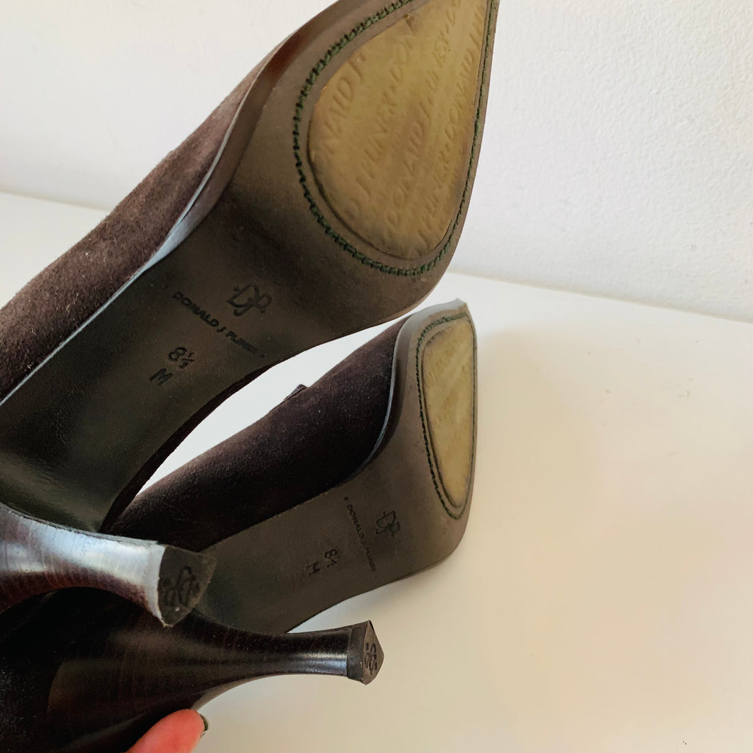 Donald Pliner Mojo Brown Suede Pumps With Elastic Cross Straps Size 8.5
