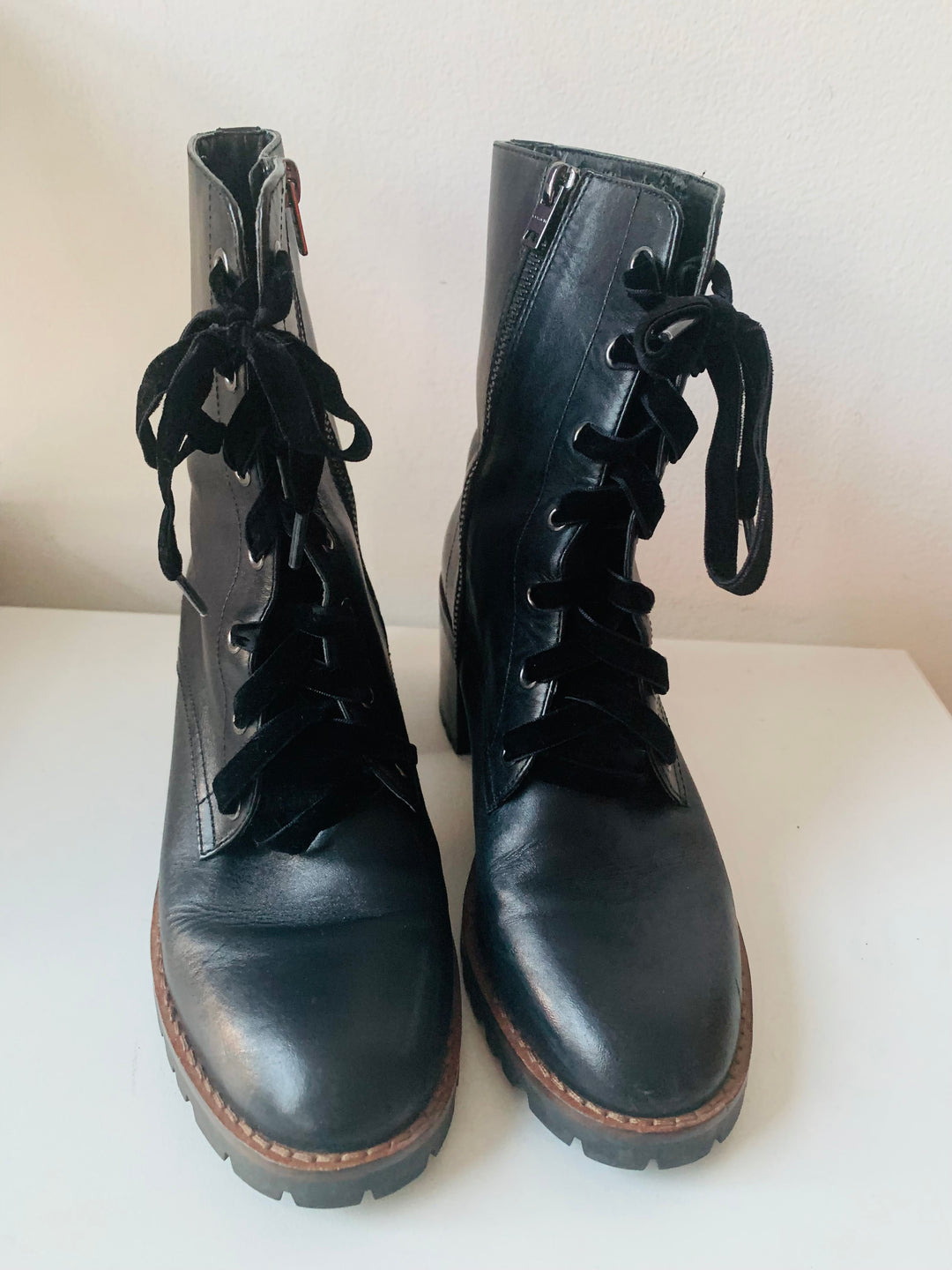 Coach Jadyn LTR Combat Bootie In Black Leather Size 8.5