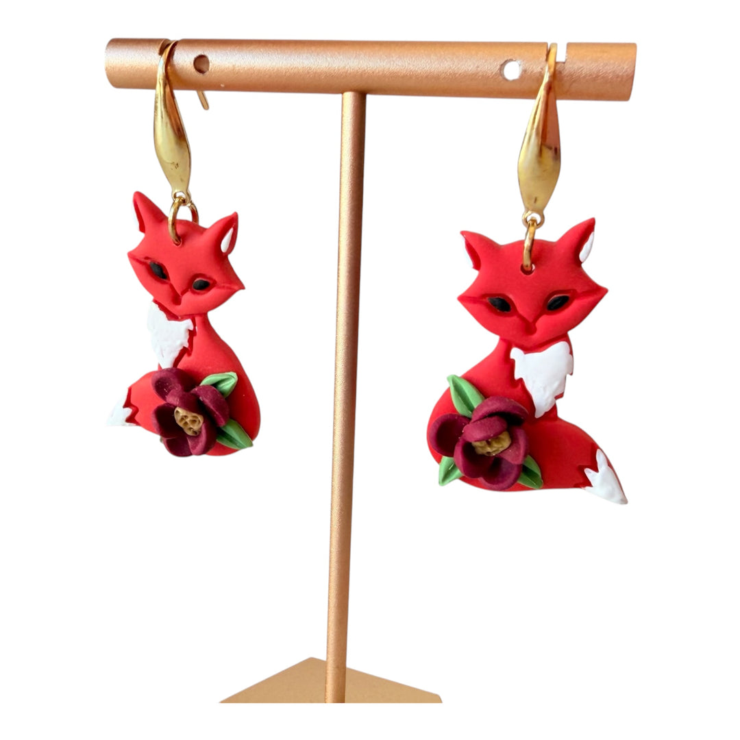 Handmade Fox Dangle Pierced Earrings