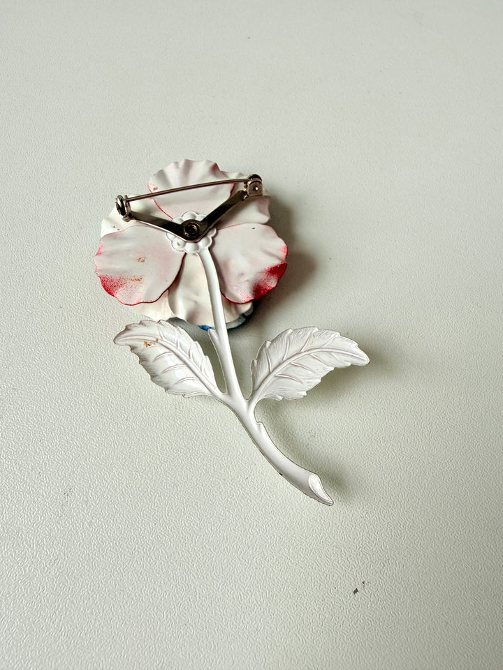 Vintage Red White & Blue Floral Brooch