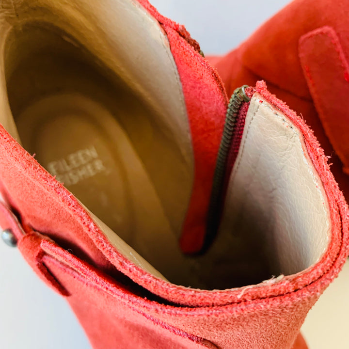 Eileen Fisher Tinker Suede Wedge Booties In Burnt Orange Size 9.5