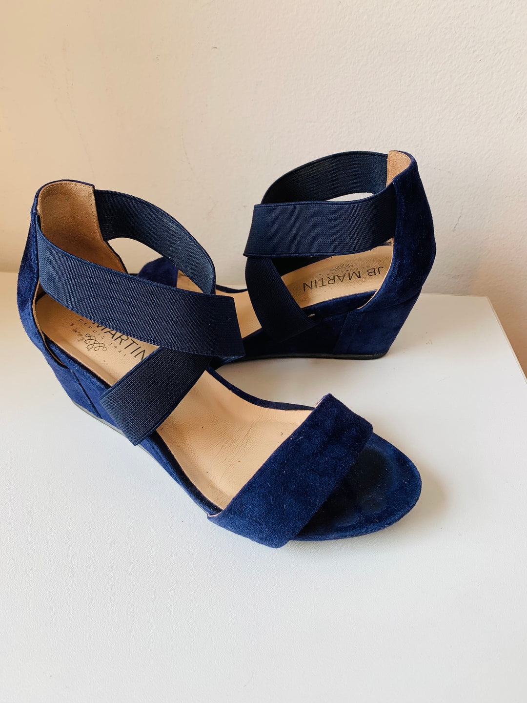 J.B. Martin Naisy Chevre Velours Night Blue Suede Sandals Size 37