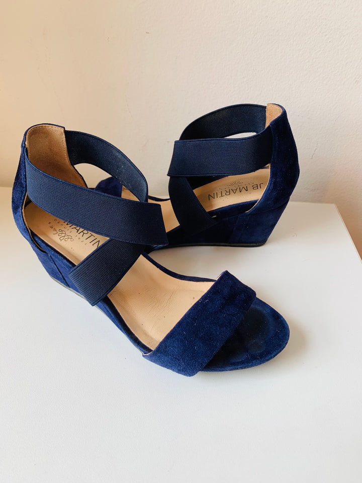 J.B. Martin Naisy Chevre Velours Night Blue Suede Sandals Size 37